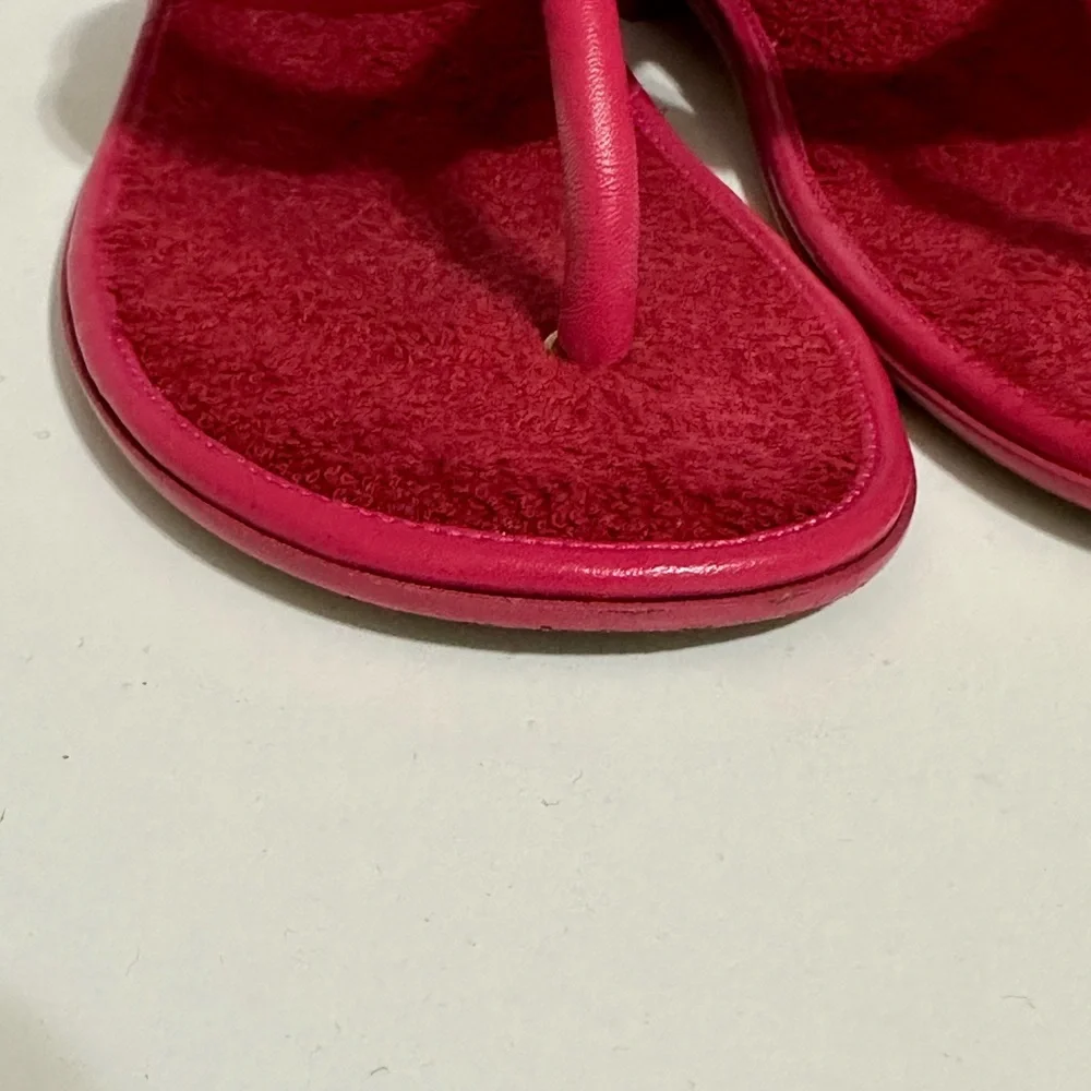 CHANEL Pink Red Thong Sandals with Gold CC Logo